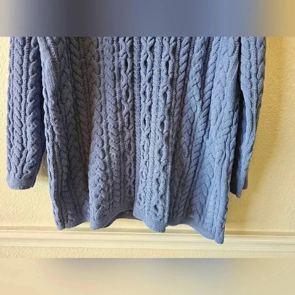 J Jill Women L Cable Knit Sweater Pullover Chunky Periwinkle Tunic Length Soft - Picture 6 of 9